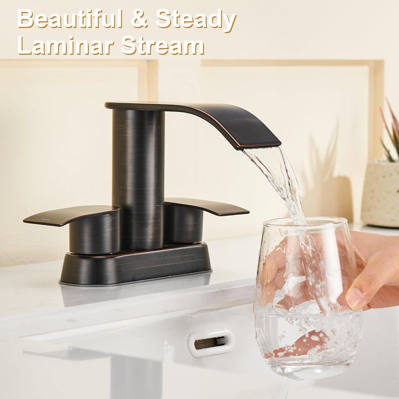 Ultimate Unicorn Bathroom Faucet for Sink Oil Rubbed Bronze, 4 Inch Bathroom Sink Faucet for 3 or 2 Holes, 2 Handle Waterfall Faucets with Pop up Drain, Patent No. : US D983,326 S - Image 5